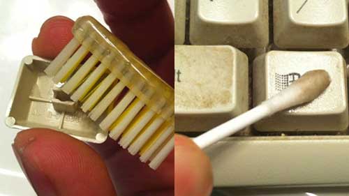04 Clean your dirty keyboard with toothbrush and cotton swab