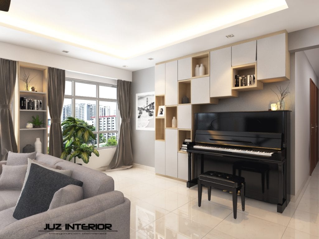 Scandinavian Living Room with Piano Singapore HDB
