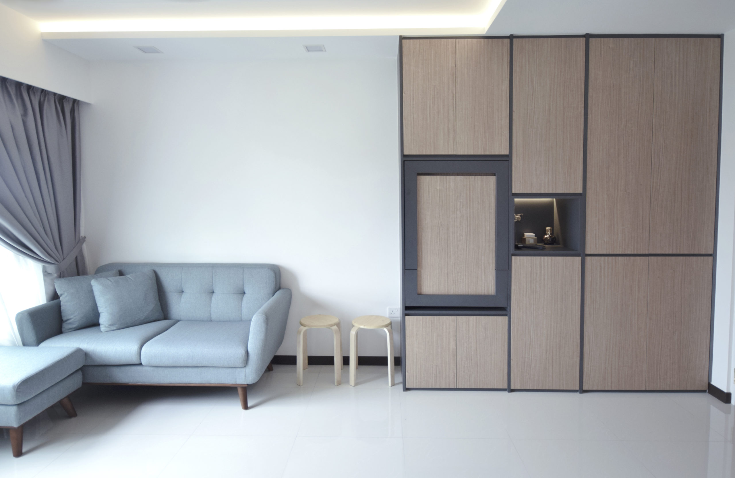 HDB Scandinavian Living Room Customised Carpentry Stowaway Cabinet Table_JuzInterior