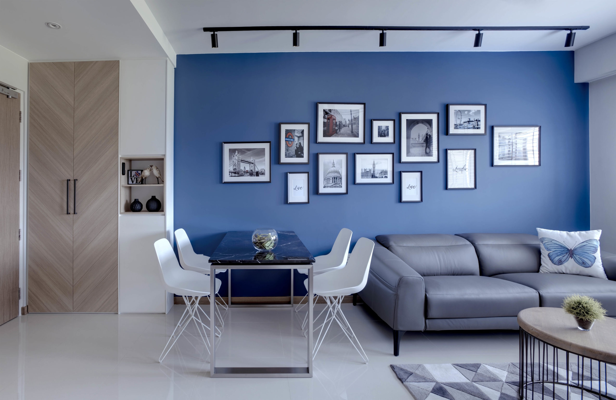 Blue Scandinavian Minimalist Living Room for modern contemporary HDB