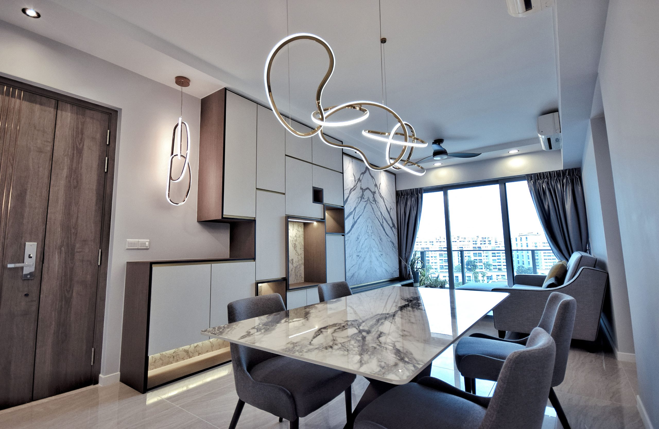 condo dining room marble table lighting for modern luxury interior design condo