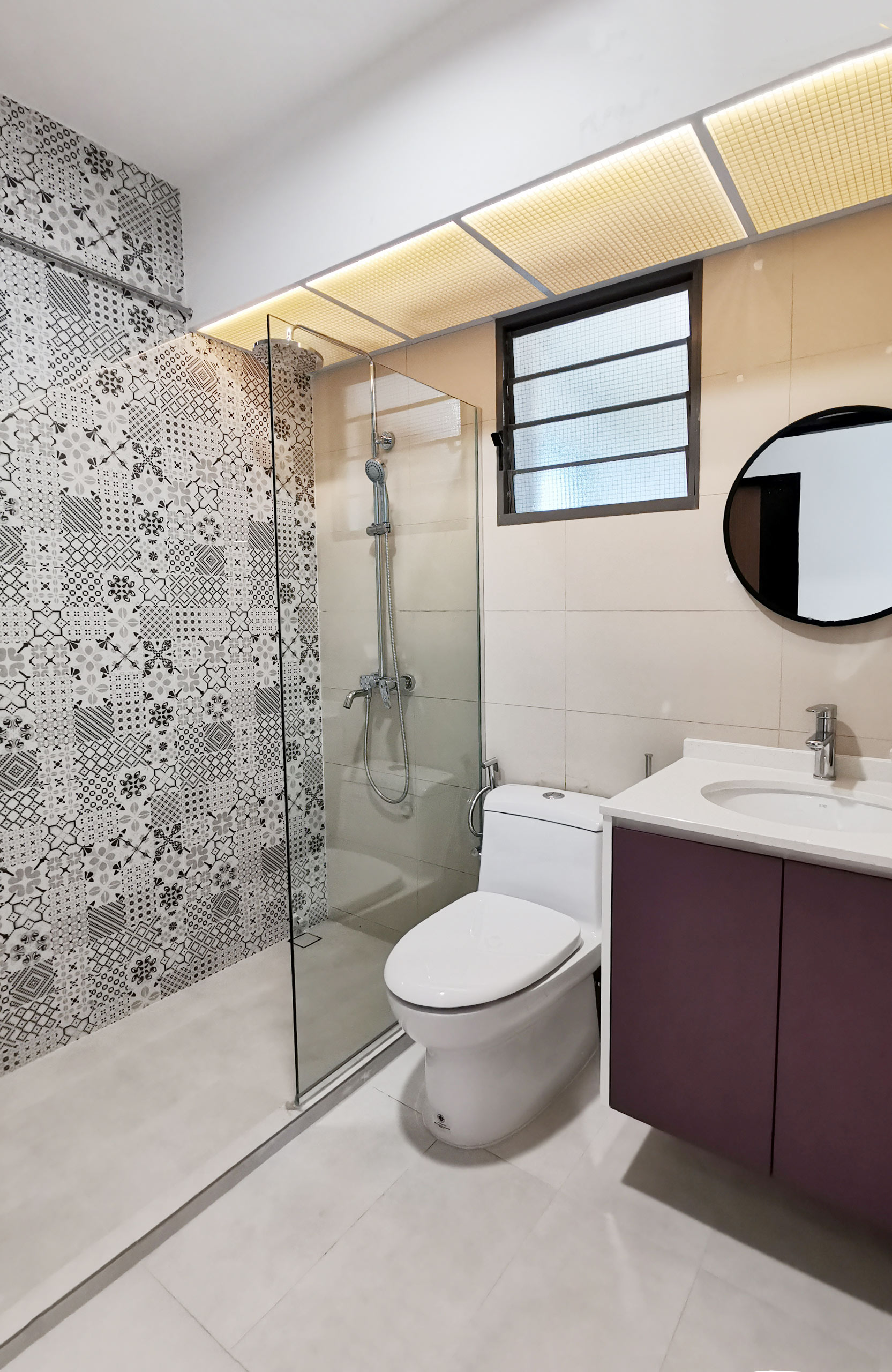HDB Resale Makeover Toilet Renovation ideas anchorvale crescent pattern tile