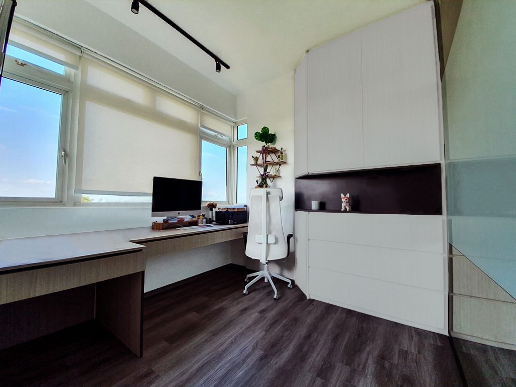 White and wood condo interior design home office ideas