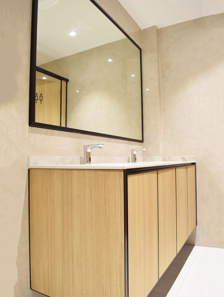 Pine coloured toilet basin undermount sink modern luxury commercial interior design ang yew seng