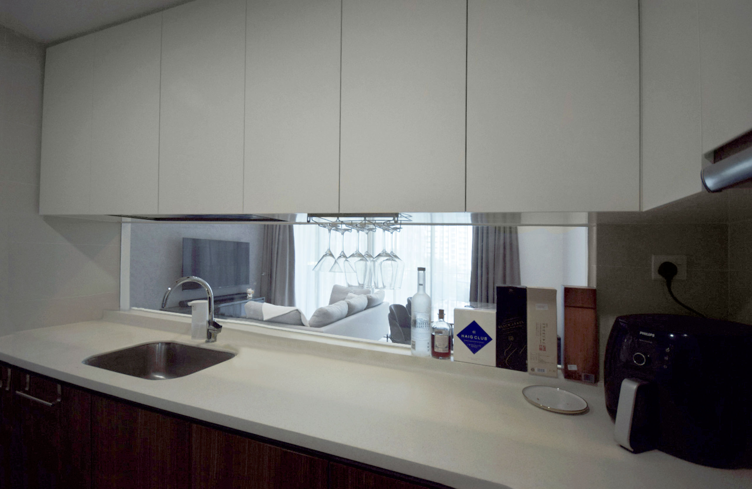 La Fiesta Condo Kitchen Renovation Modern Grey Theme White Laminate L Shaped Kitchen Cabinets