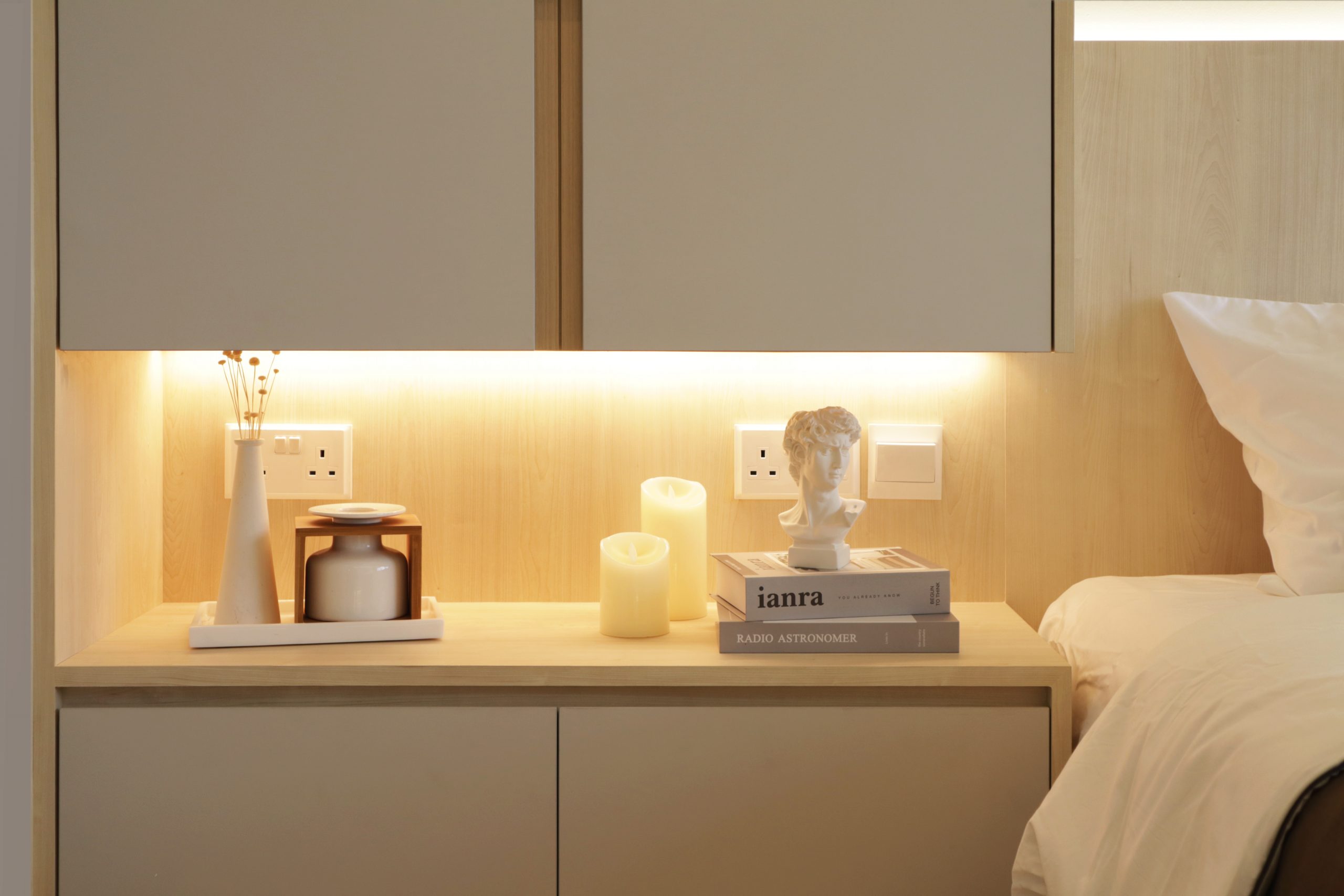 Master Bedroom Modern Scandinavian BTO Interior Design with Bedside Cabinet Muji Style