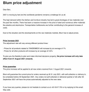 BLUM Price Adjustment 2021