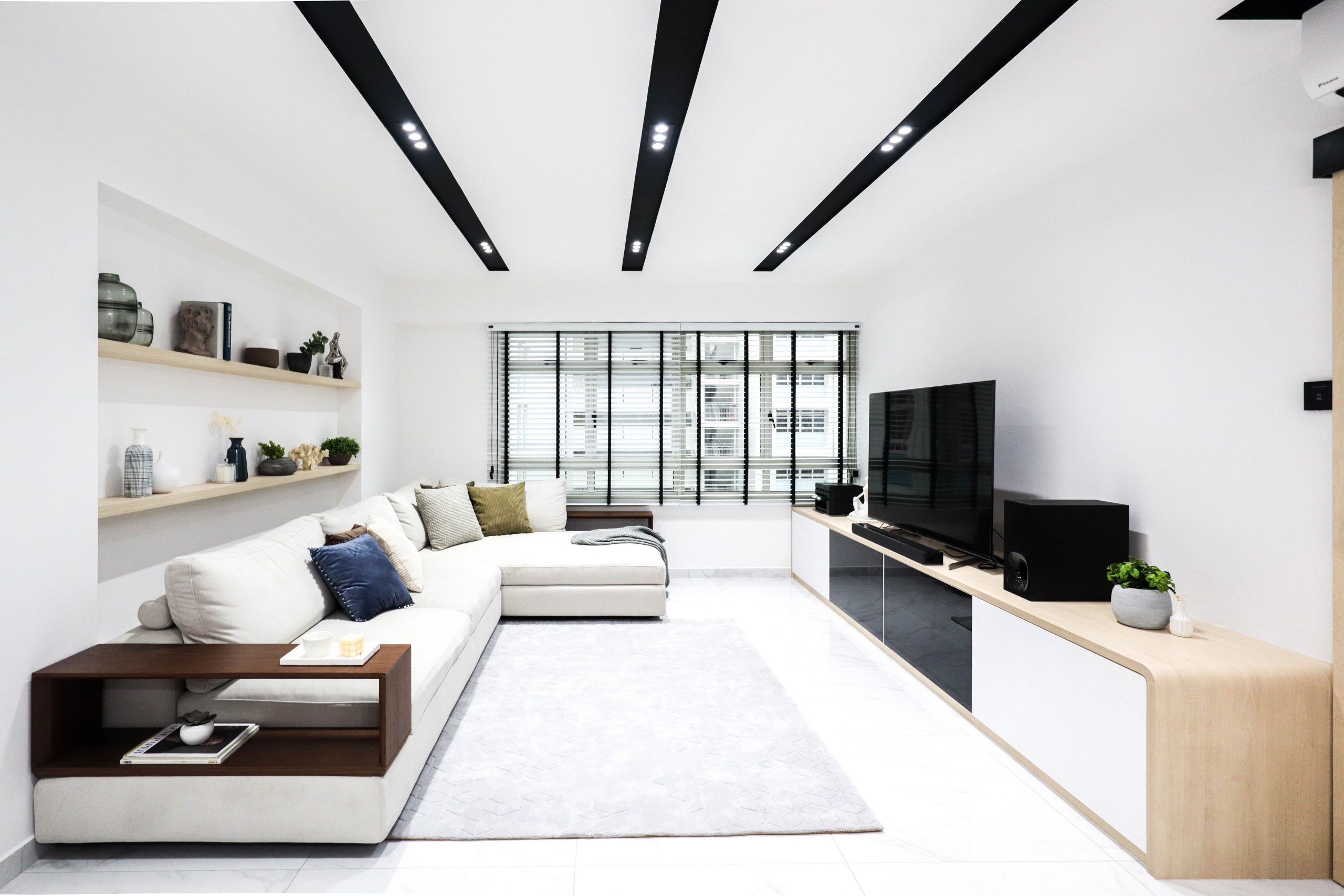 HDB Resale Sleek Minimalist Living Room Interior Design in Monochrome
