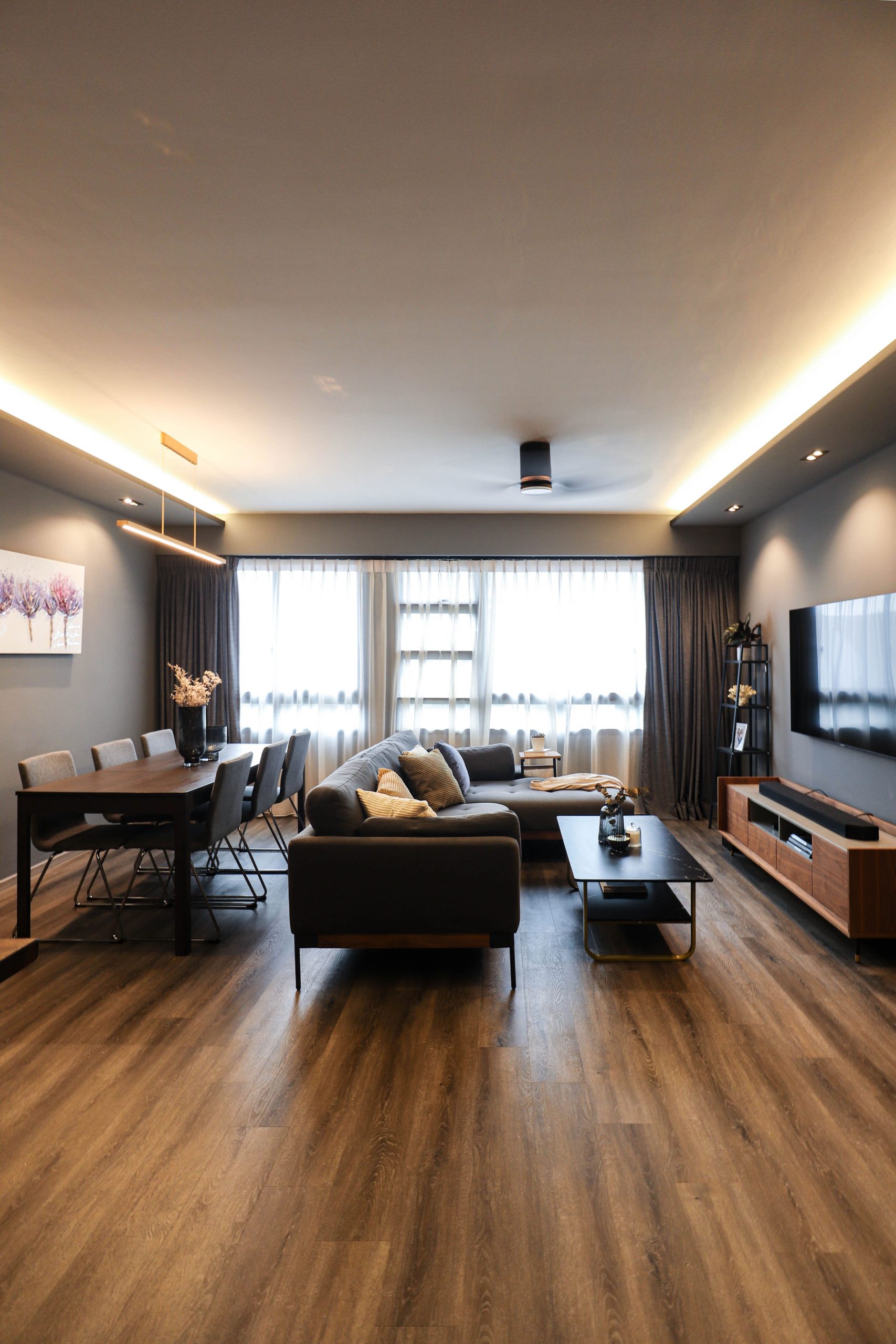 Living Room Dark Modern Interior Design for HDB Resale