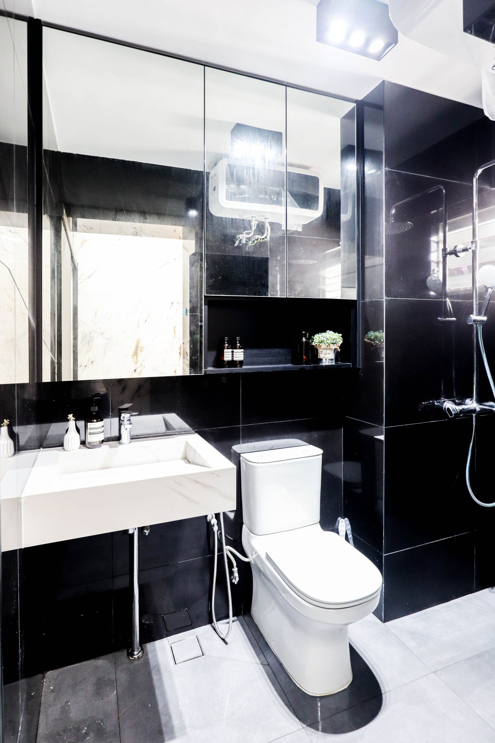 Sleek Minimalist HDB Resale Toilet Renovation Interior Design in Monochrome Theme