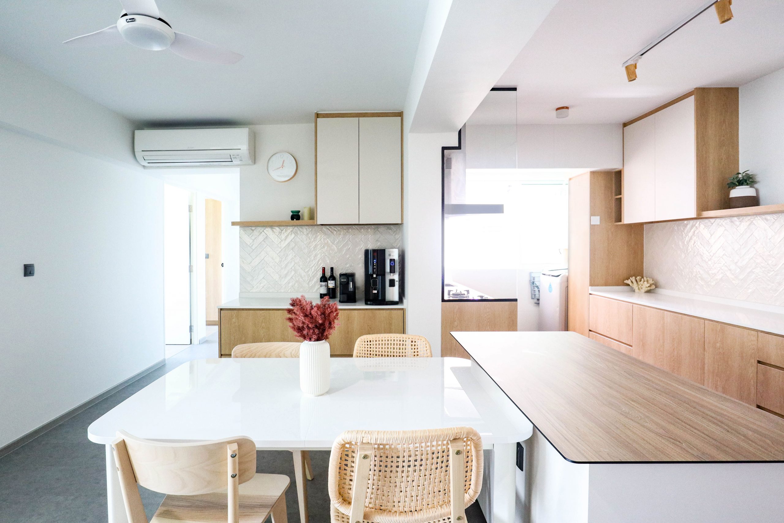 hdb resale kitchen and dining open concept in muji interior design style