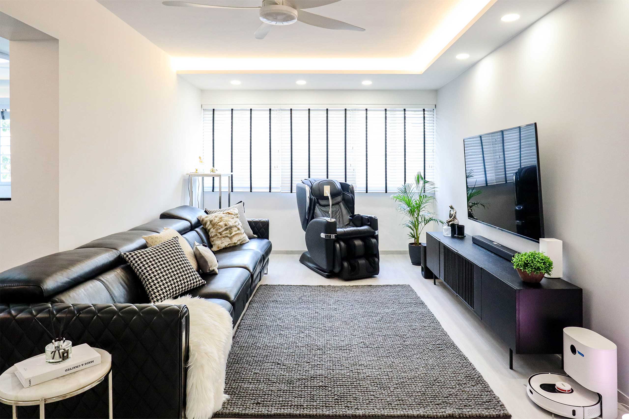 dramatic black and white hdb resale house living room