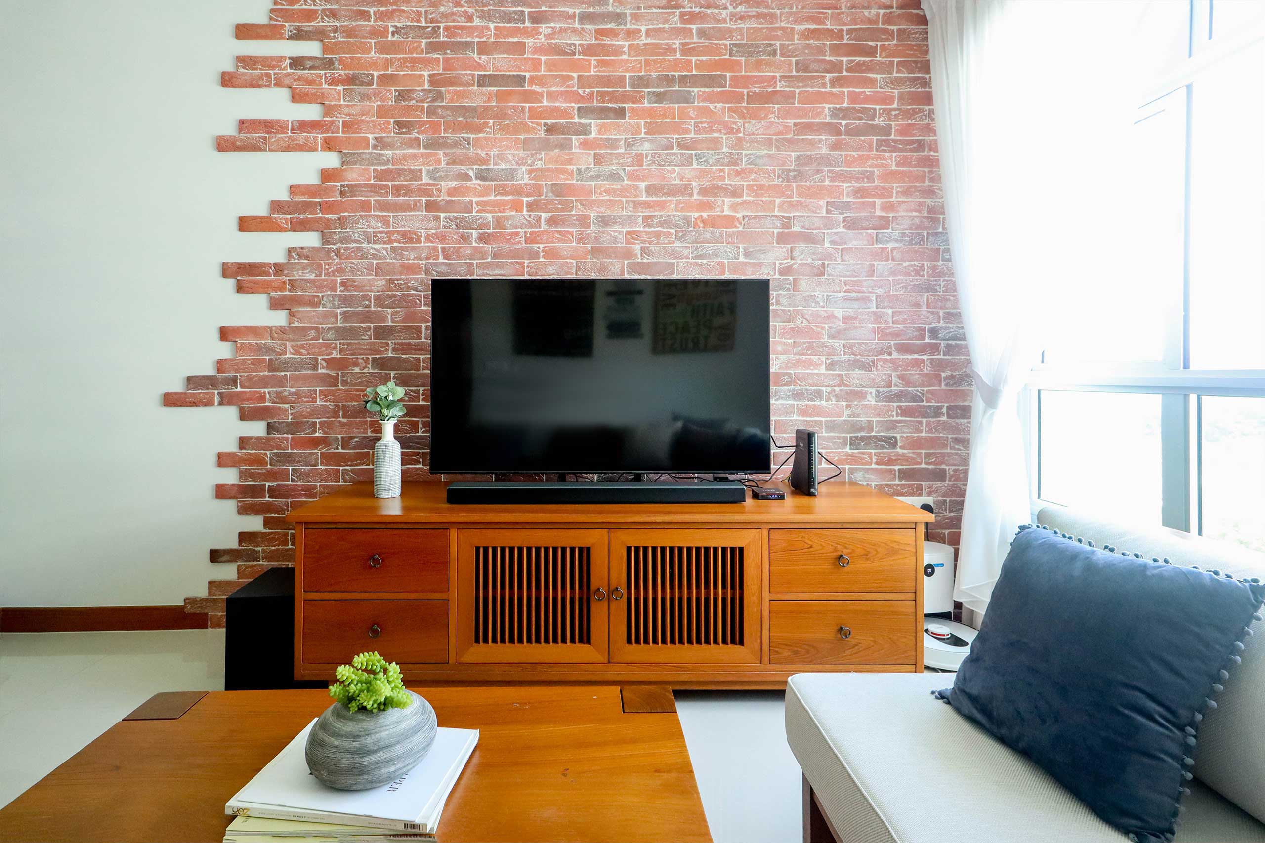 Brick stucco wall with for Korean pastel home edgefield plains HDB interior design