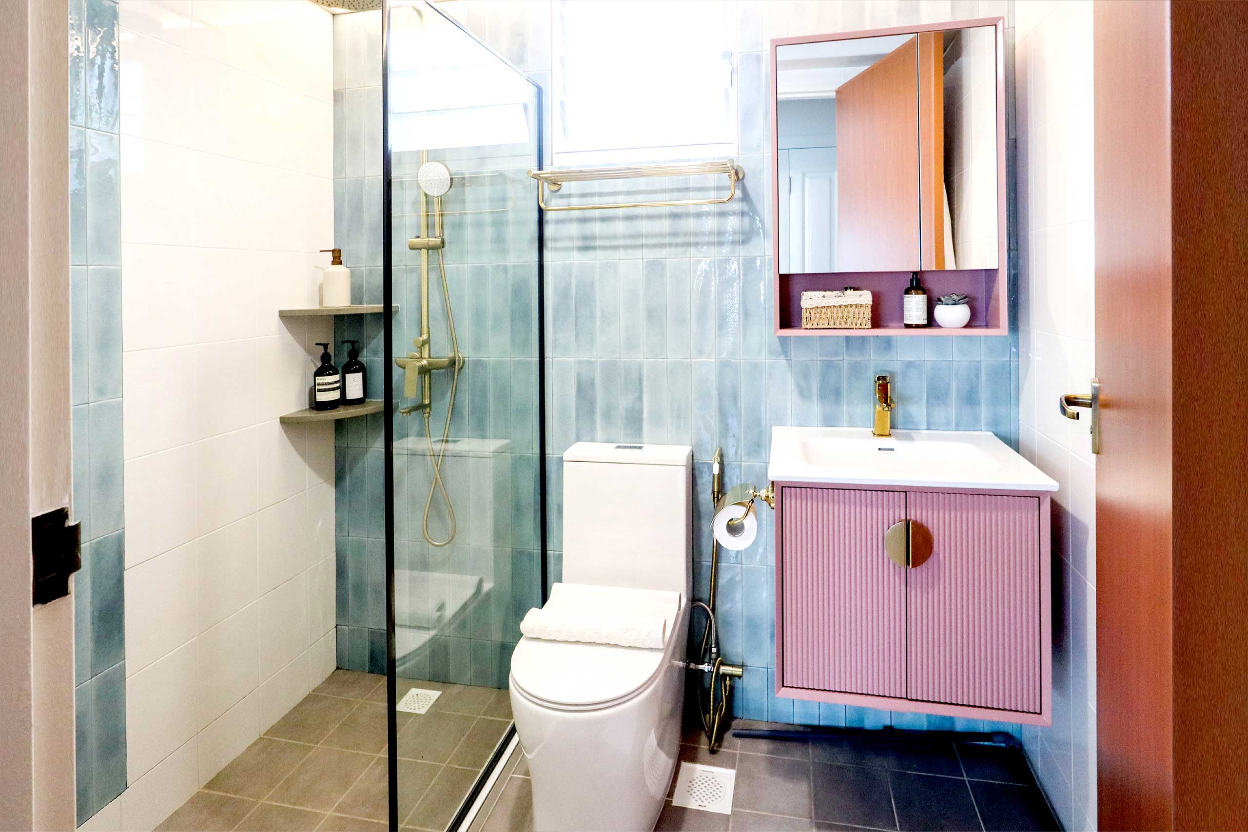 Korean Pastel Home Interior Design for HDB BTO Bathroom Renovation Edgefield Plain