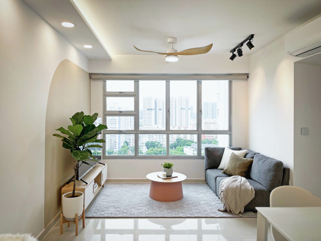 Living room filled with natural light, from the Jln Tenteram project