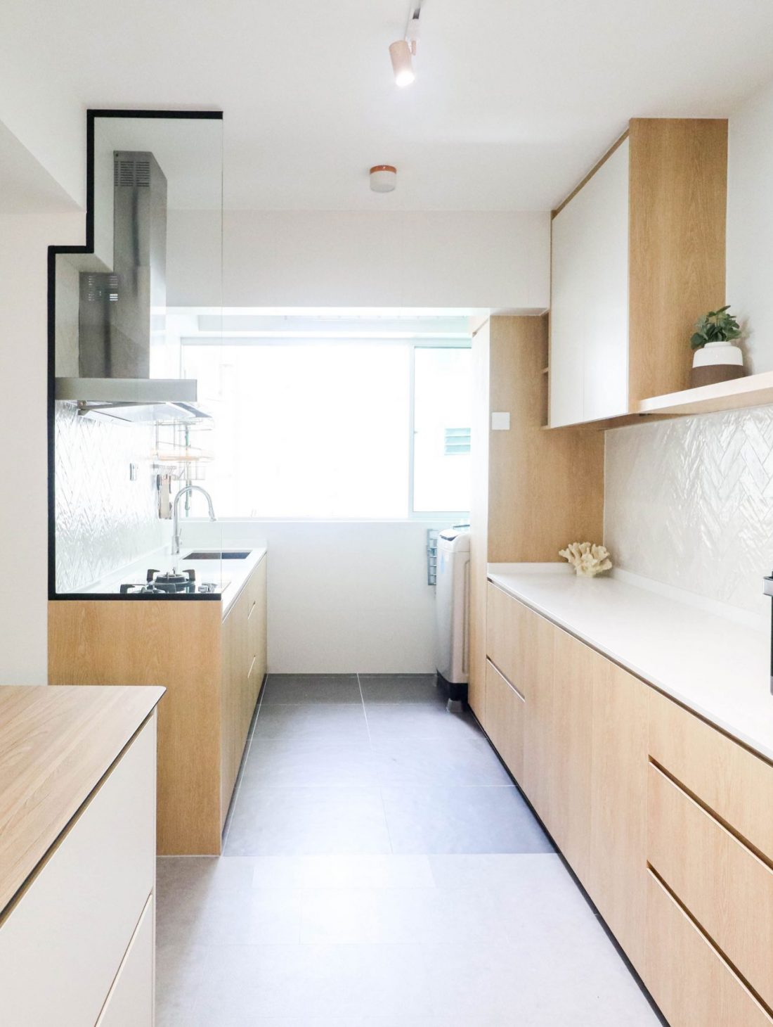 muji style hdb kitchen renovation and interior design hack off service yard wall and kitchen island with cabinets