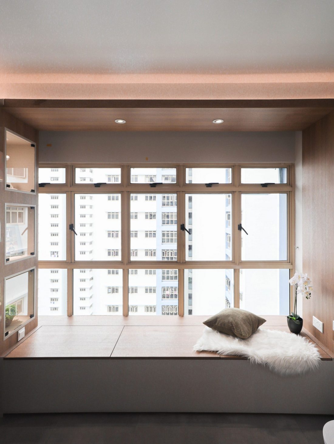 Window Settee Storage Idea for Small HDB Living Room Resale Renovation in an Elegant Interior Design