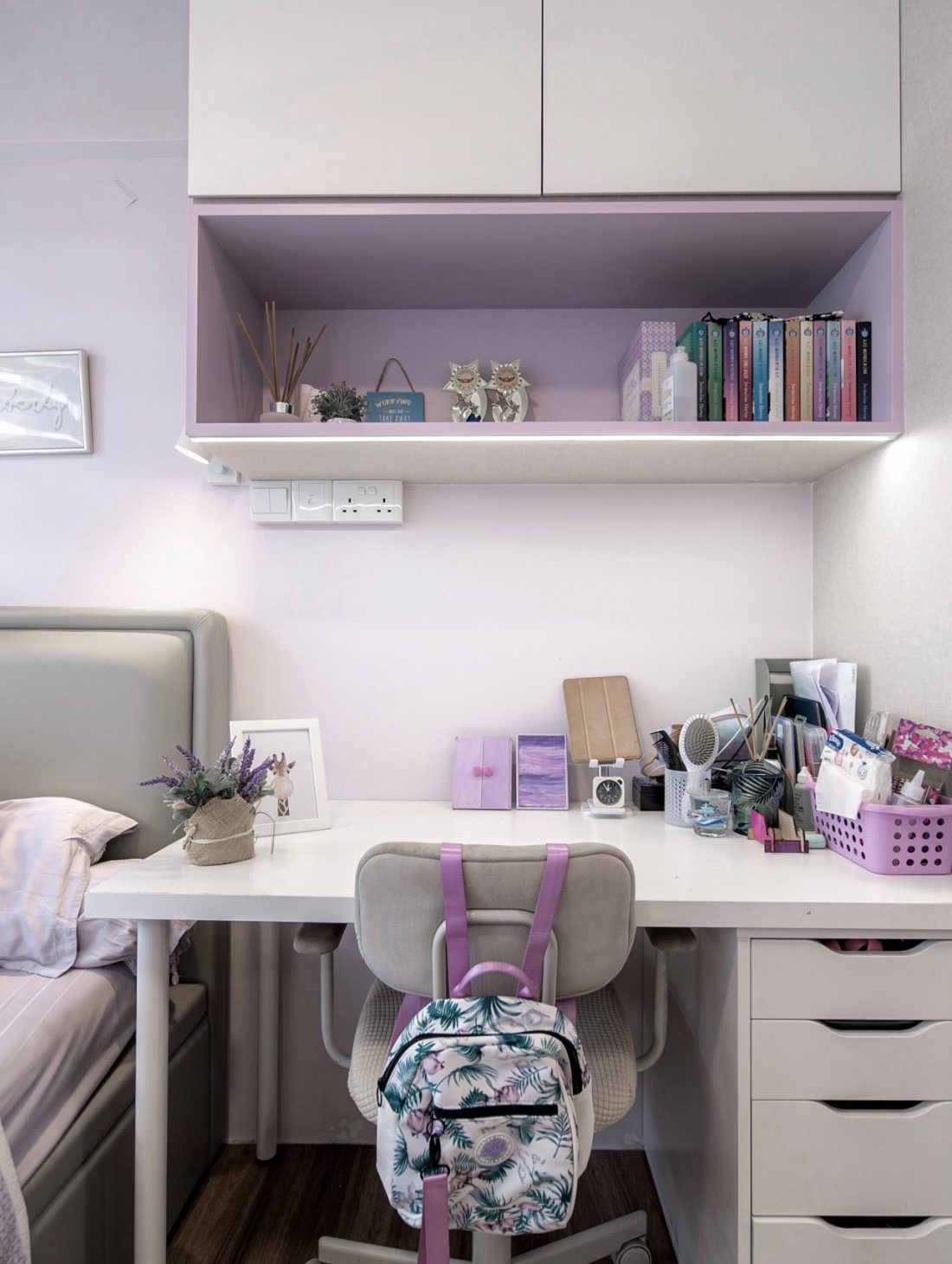 Bishan St 13 HDB resale girl bedroom in purple with custom study desk